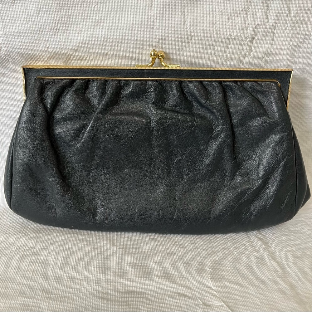 Vintage Etra Blue Leather Kisslock Gold Chain Handbag